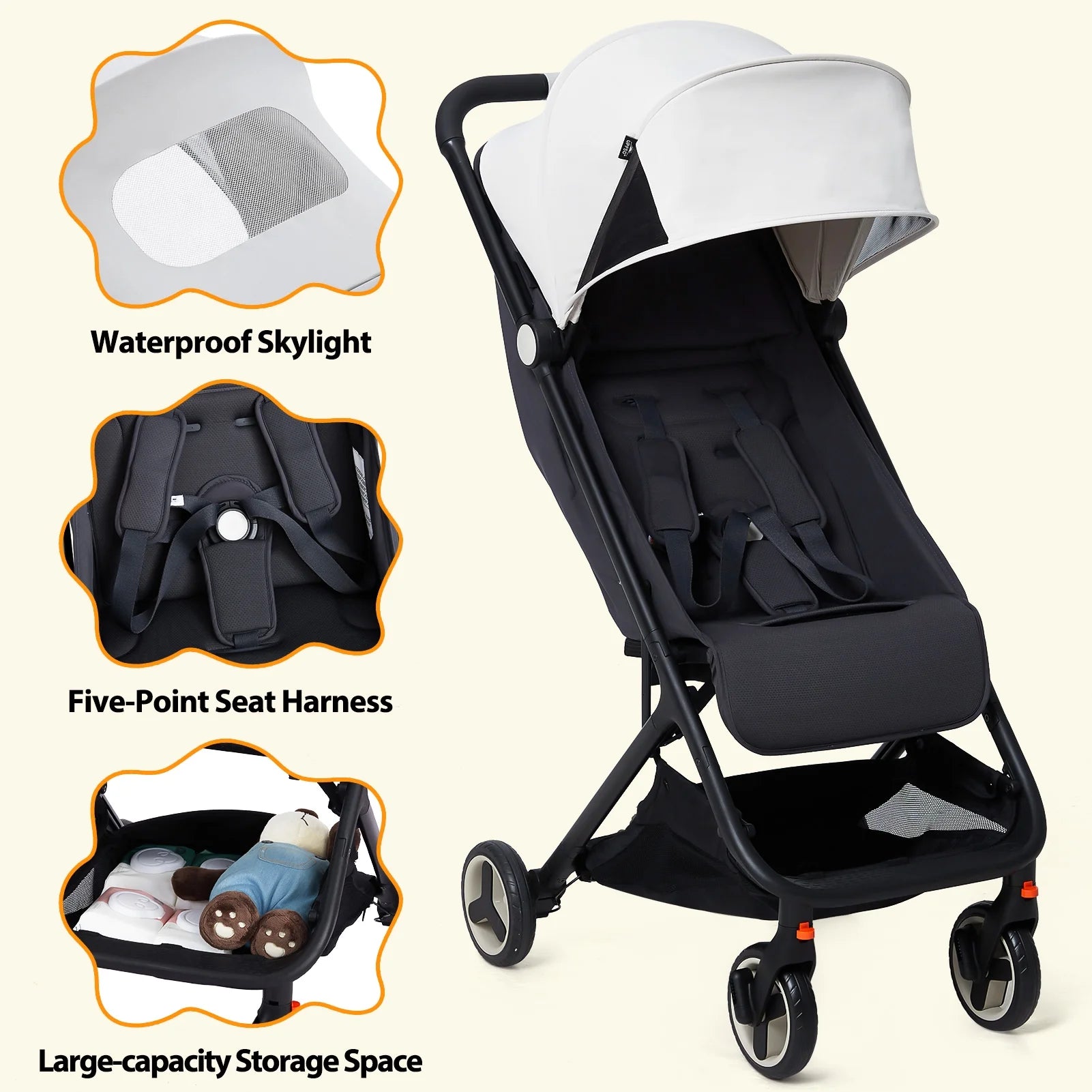 Lightweight Travel Stroller, One-Hand Fold, Reclining Seat