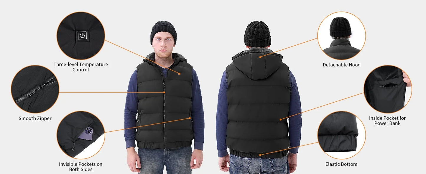 Heated Vest with 10000mAh Battery & Detachable Hood (XL)