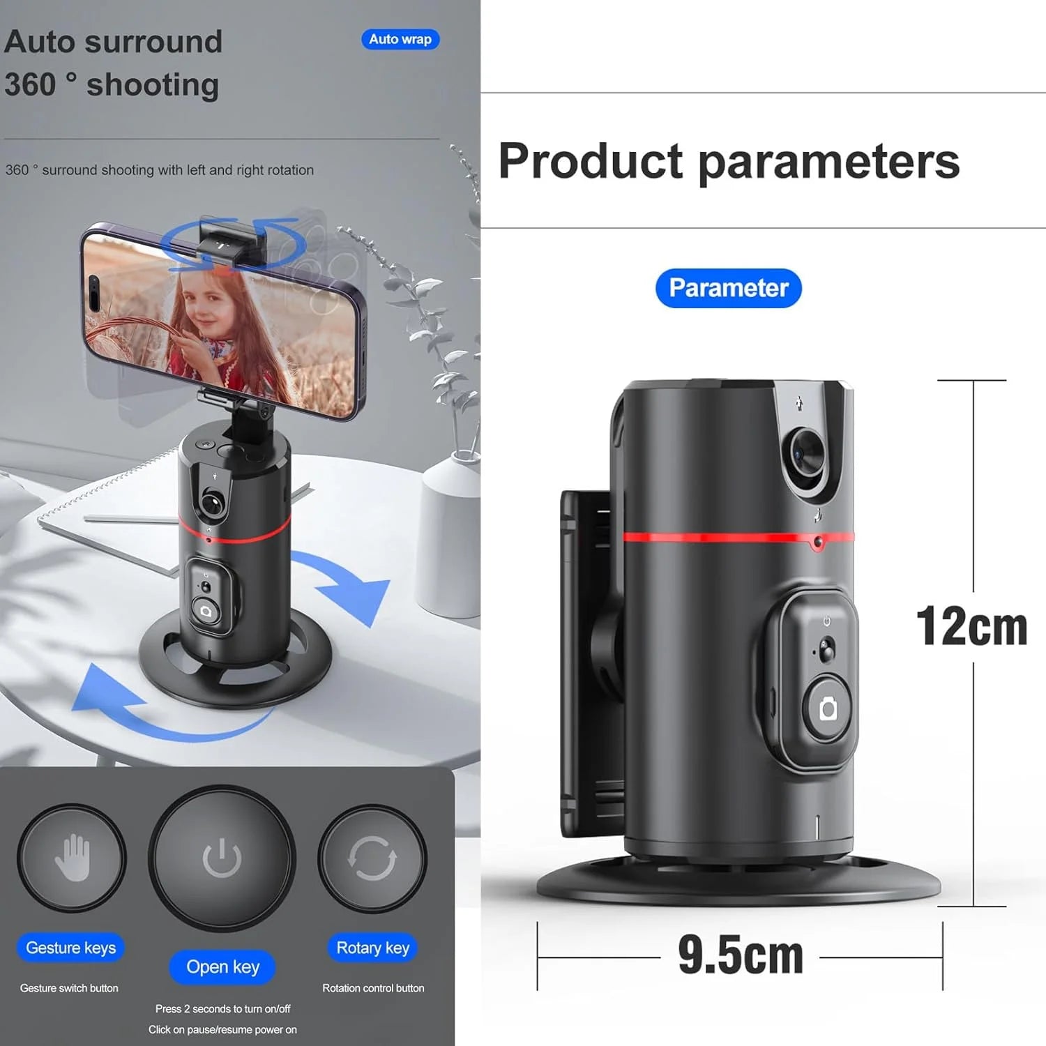 Auto Face Tracking Phone Tripod, 360° Rotation