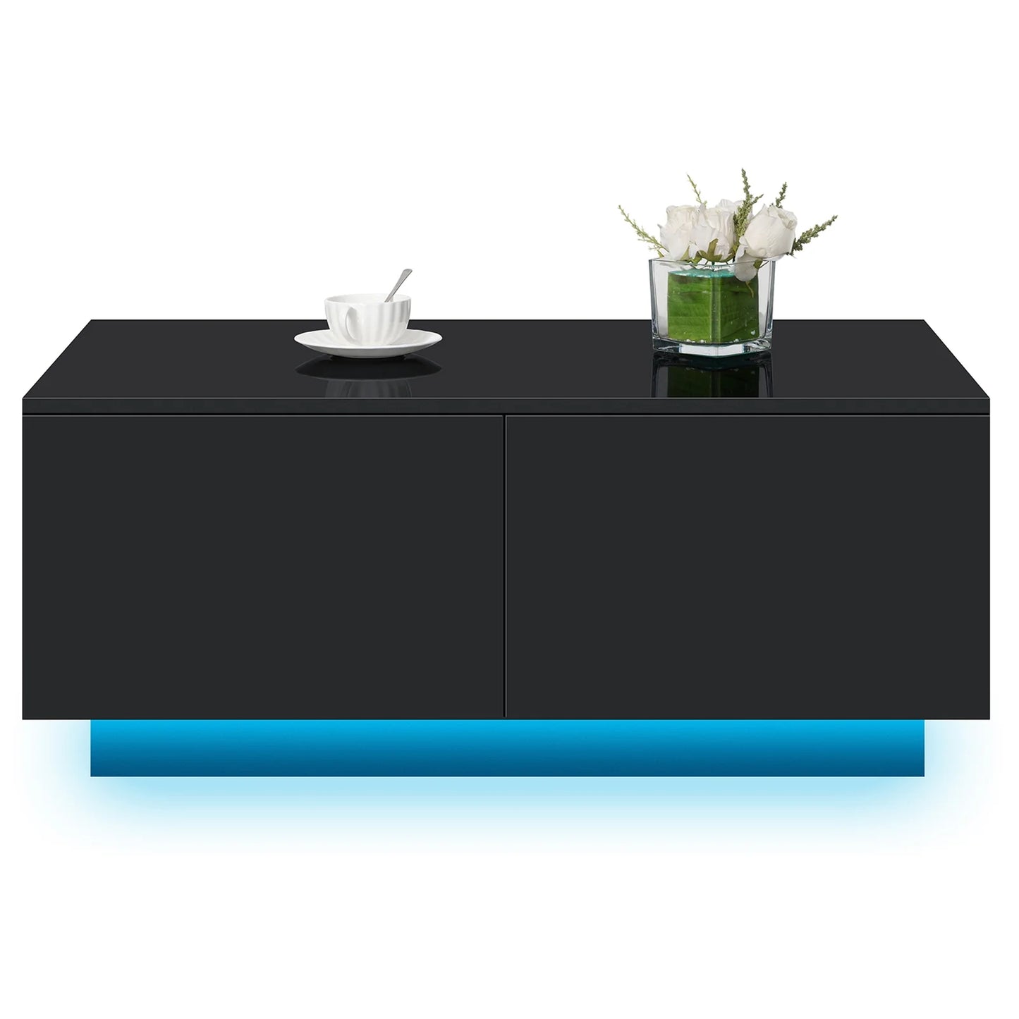 LED Coffee Table with 4 Drawers, High Gloss Black