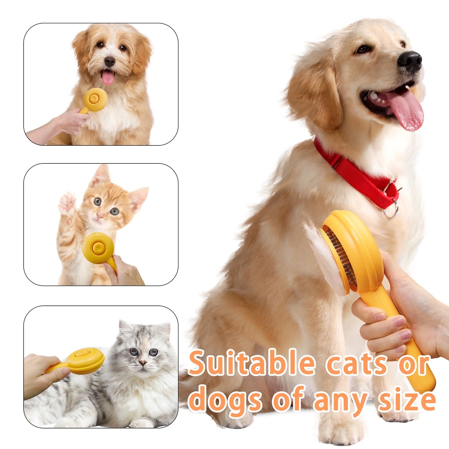 Self-Cleaning Slicker Brush for Cats & Dogs (Yellow)