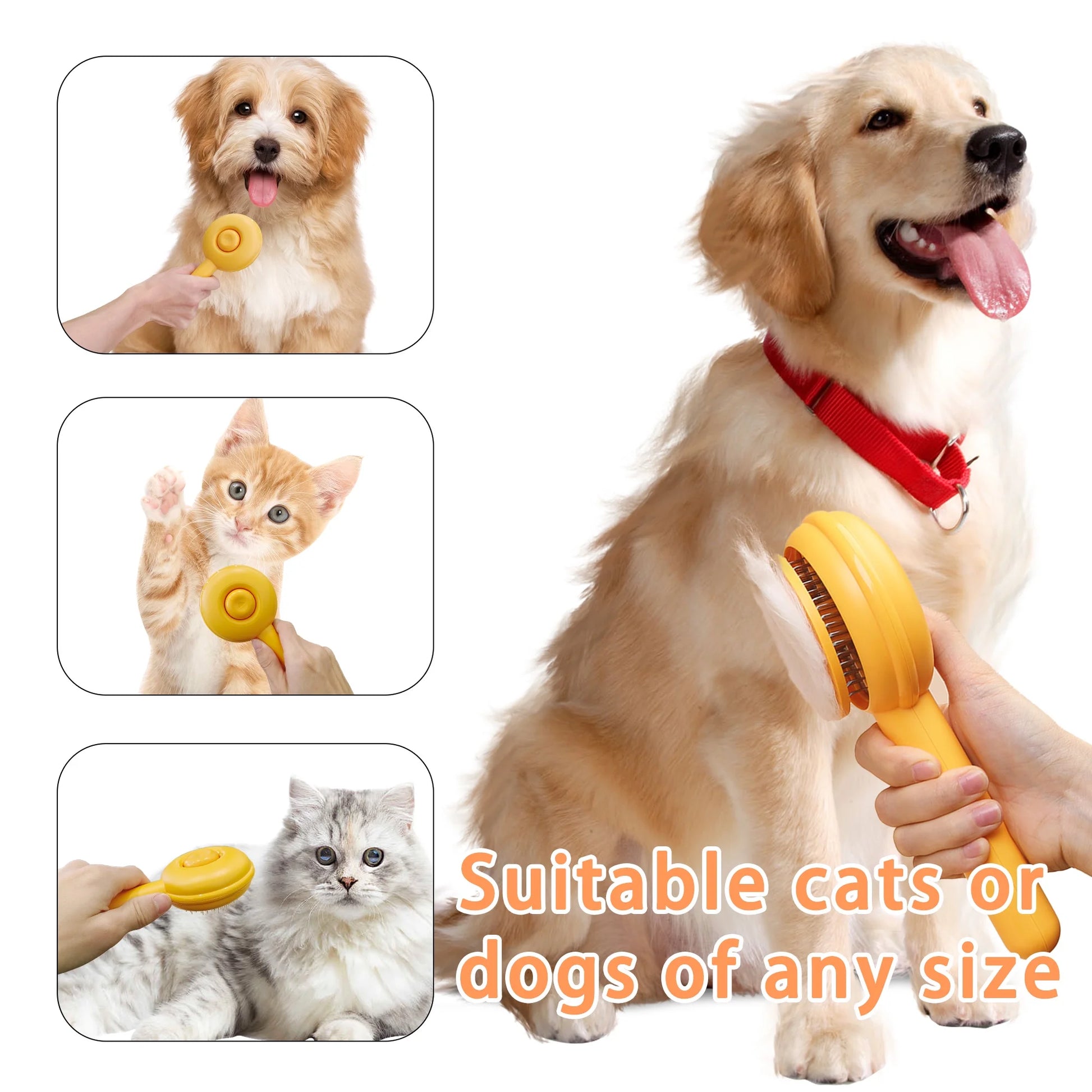 Self-Cleaning Slicker Brush for Cats & Dogs (Yellow)