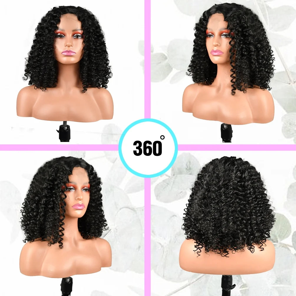 14" Deep Wave Bob Synthetic Lace Front Wig, 150 Density