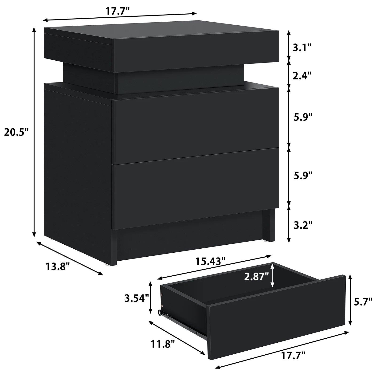 Modern LED Bedside Tables with 2 Drawers (Set of 2)