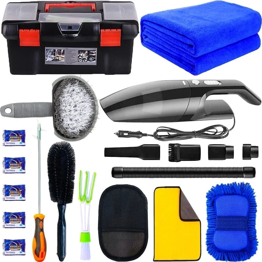 Car Cleaning Kit,Car Wash Kit,High Power Car Vacuum Car Interior Detailing Kit, with Microfiber Towels, Tire Brush, Wash Mitt,Sponge,Duster Brush Car Cleaning Tool