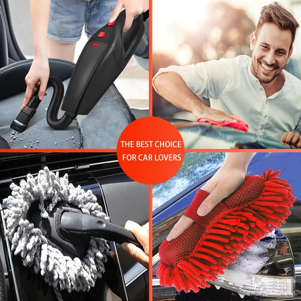 Car Wash Kit & Car Cleaning Kit - High Power Handheld Vacuum - Car Wash Supplies Built for the Perfect Car Wash - Car Interior Cleaning Kit with Brush and Microfiber Towel