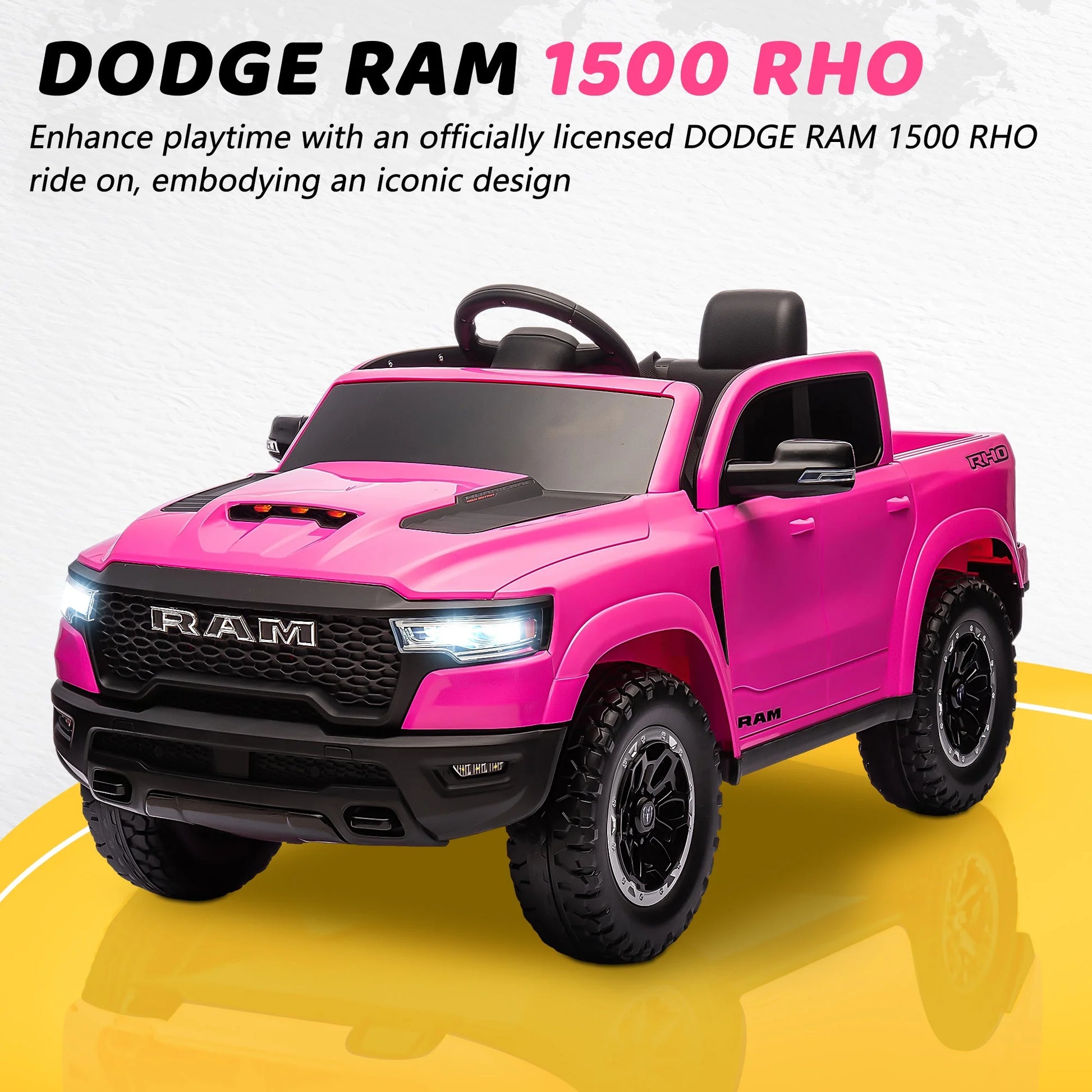 RAM Kids Ride-On Car with 4-Wheel Suspension & Safety Belt