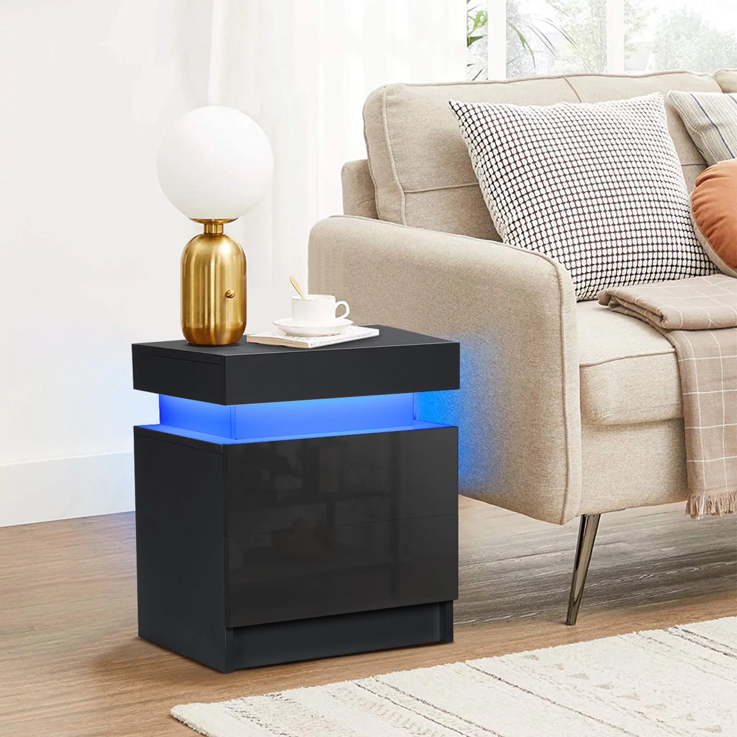 Modern LED Bedside Tables with 2 Drawers (Set of 2)