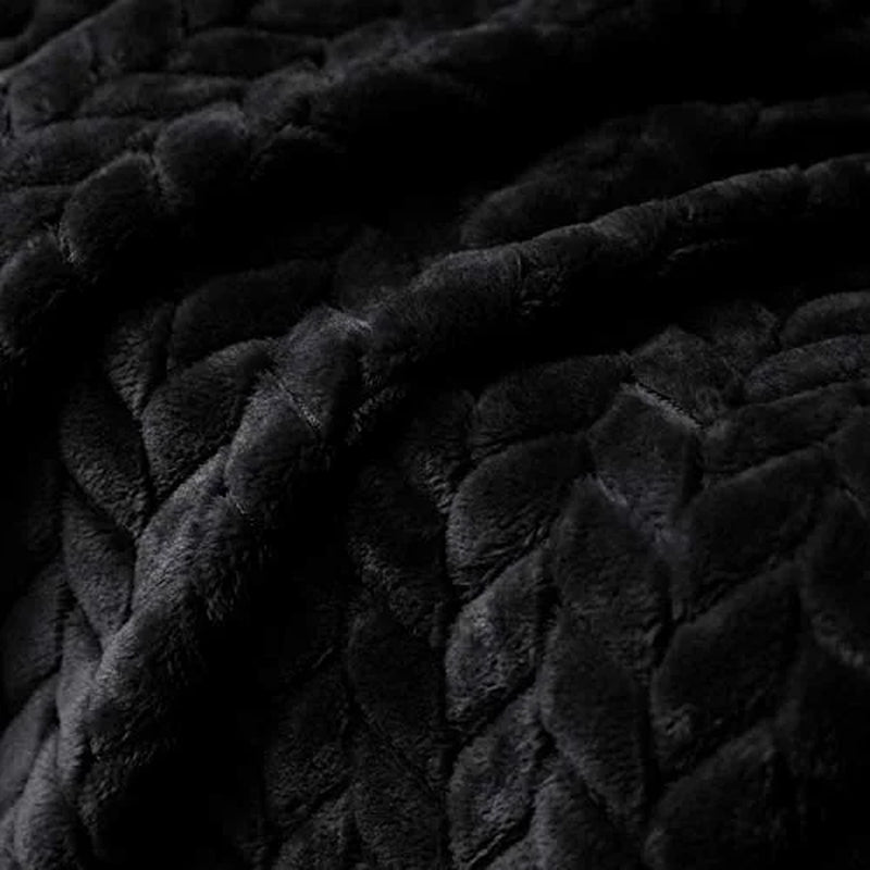 Large Flannel Fleece Throw Blanket, Jacquard Weave Leaves Pattern (50" X 70", Black)- Soft, Warm, Lightweight