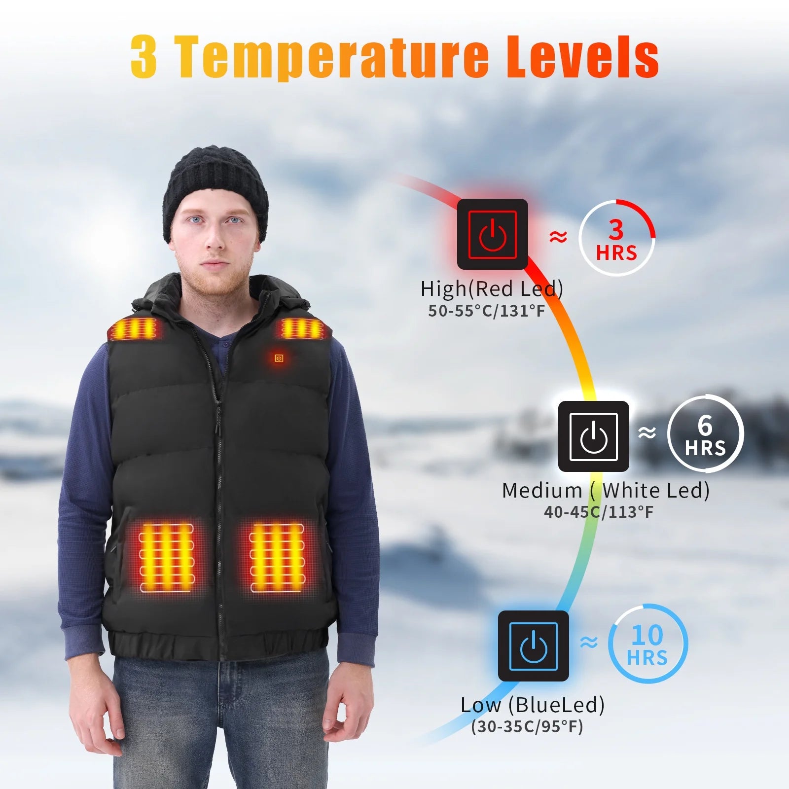 Heated Vest with 10000mAh Battery & Detachable Hood (XL)