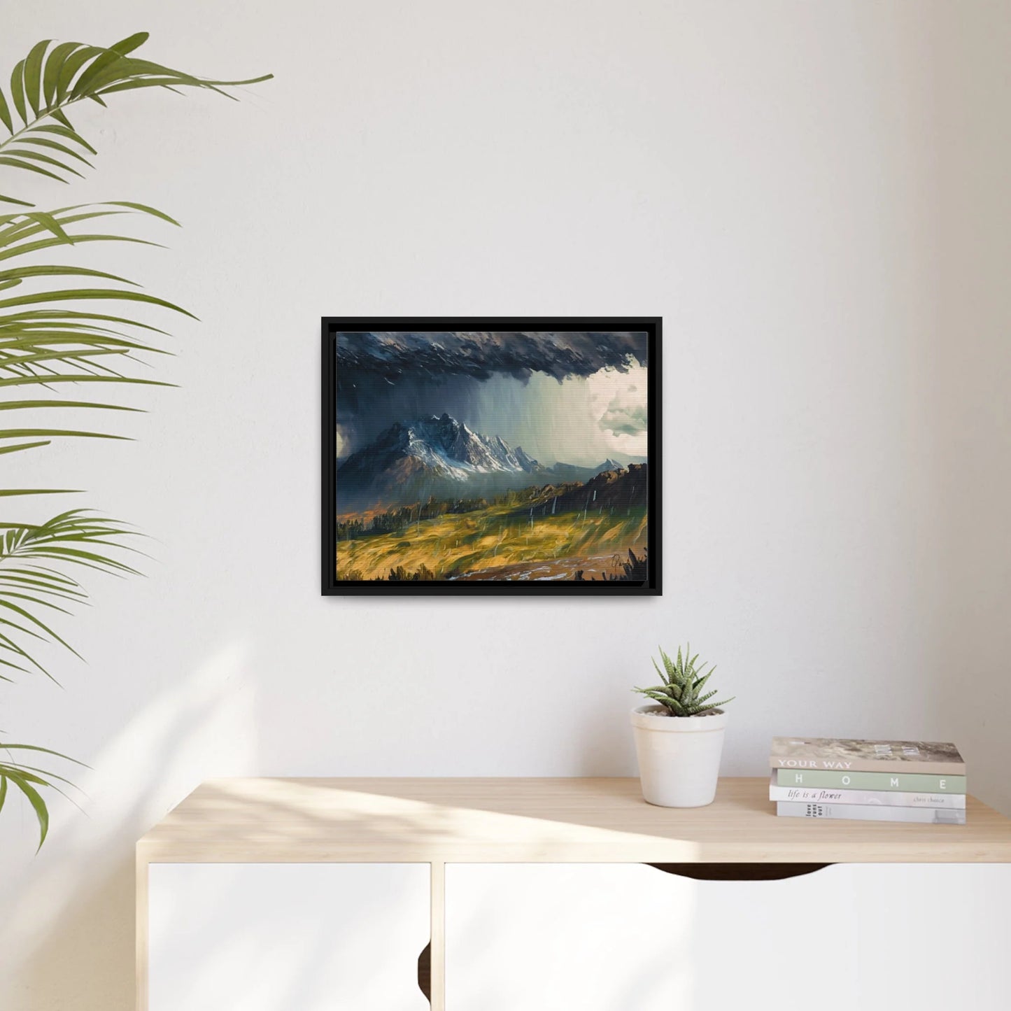 Landscape Raining in the Mountains Canvas Wall Art - by Queennoble