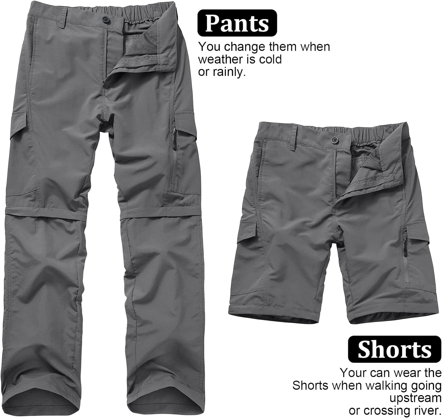 Men's Hiking Pants with Zip-Off Legs: Lightweight, Quick-Dry, Water-Resistant, Durable