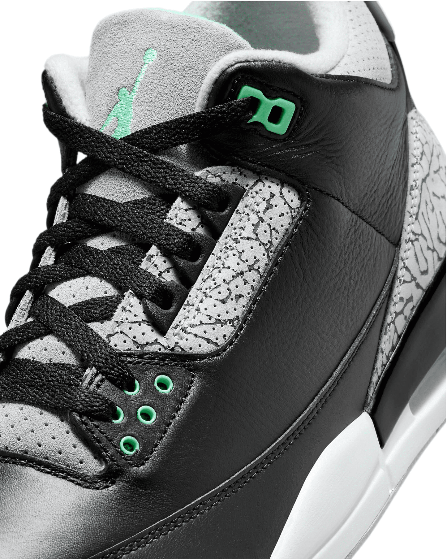 Men's Retro 3 Sneakers in Black/Green Glow-Wolf Grey, Model CT8532-031, Size 11 US