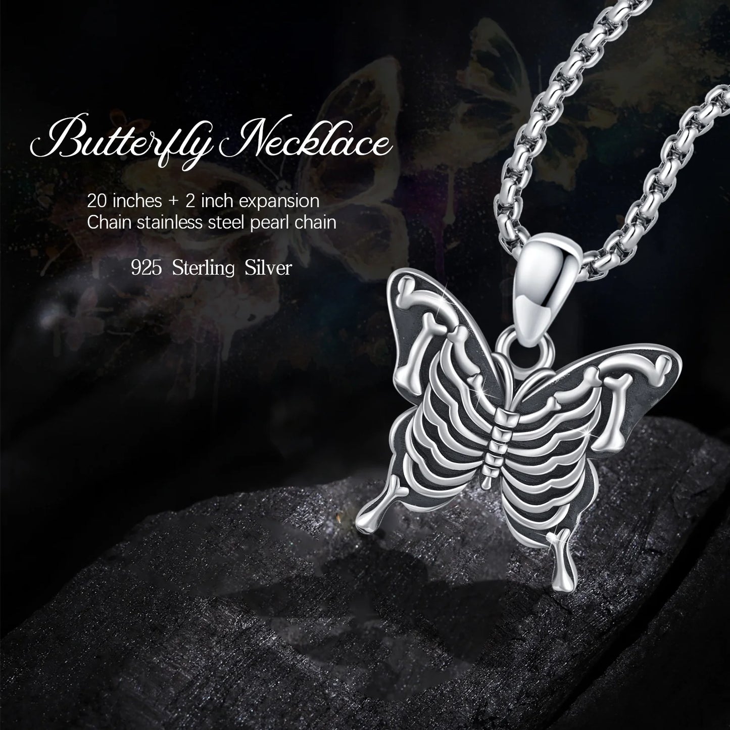 Butterfly Necklace 925 Sterling Silver Skeleton Pendant Necklaces Jewelry Birthday Xmas Gift for Women Mom Daughter Niece Wife